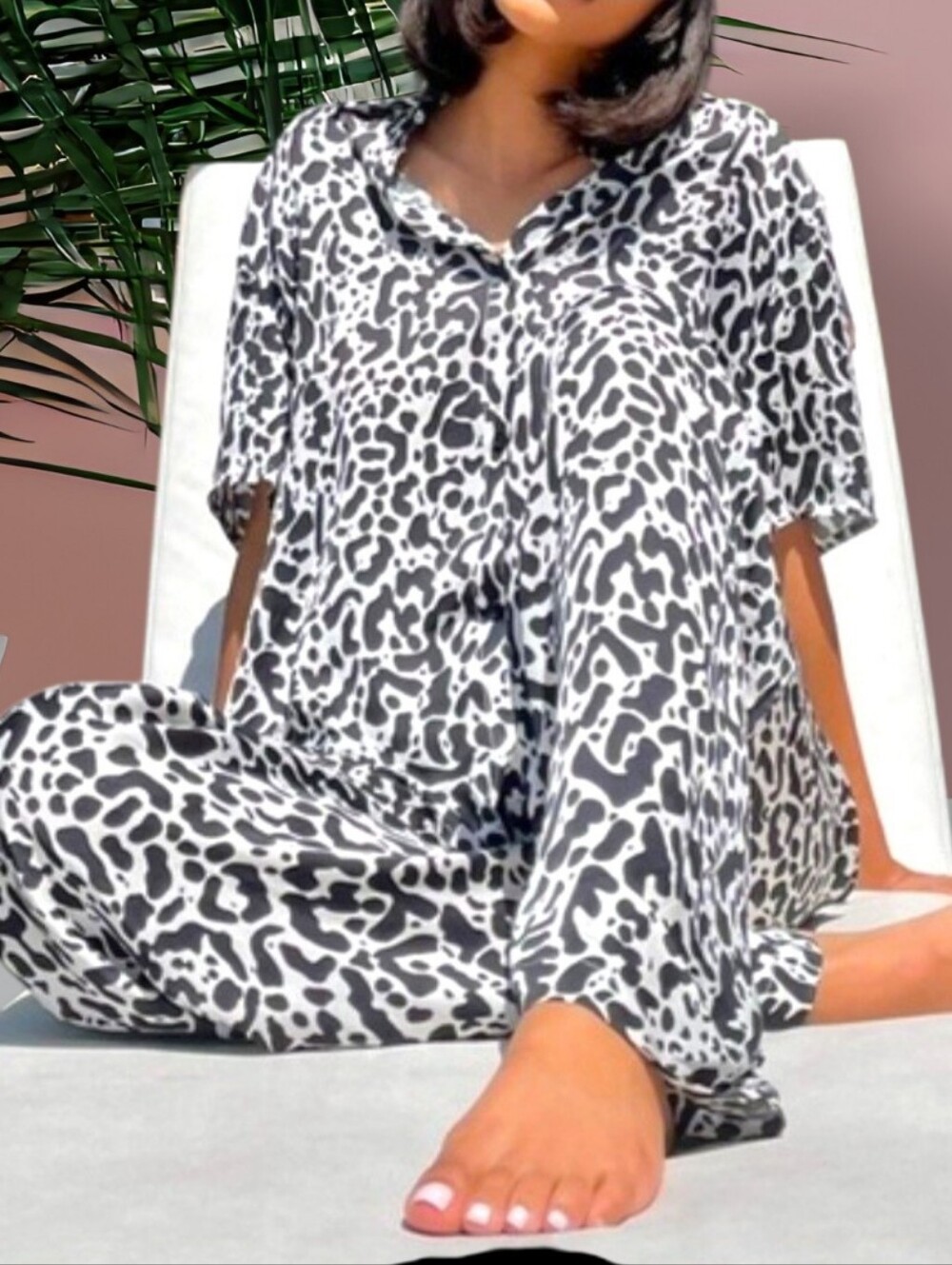 Revolve Lita By Ciara Viscose Black & White Cheetah Print Shirt - Picture 4 of 11